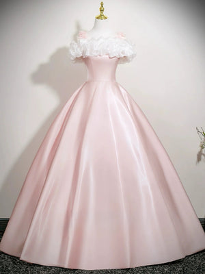 Off the Shoulder Pink Floral Long Prom Dresses, Pink Off Shoulder Long Formal Evening Dresses