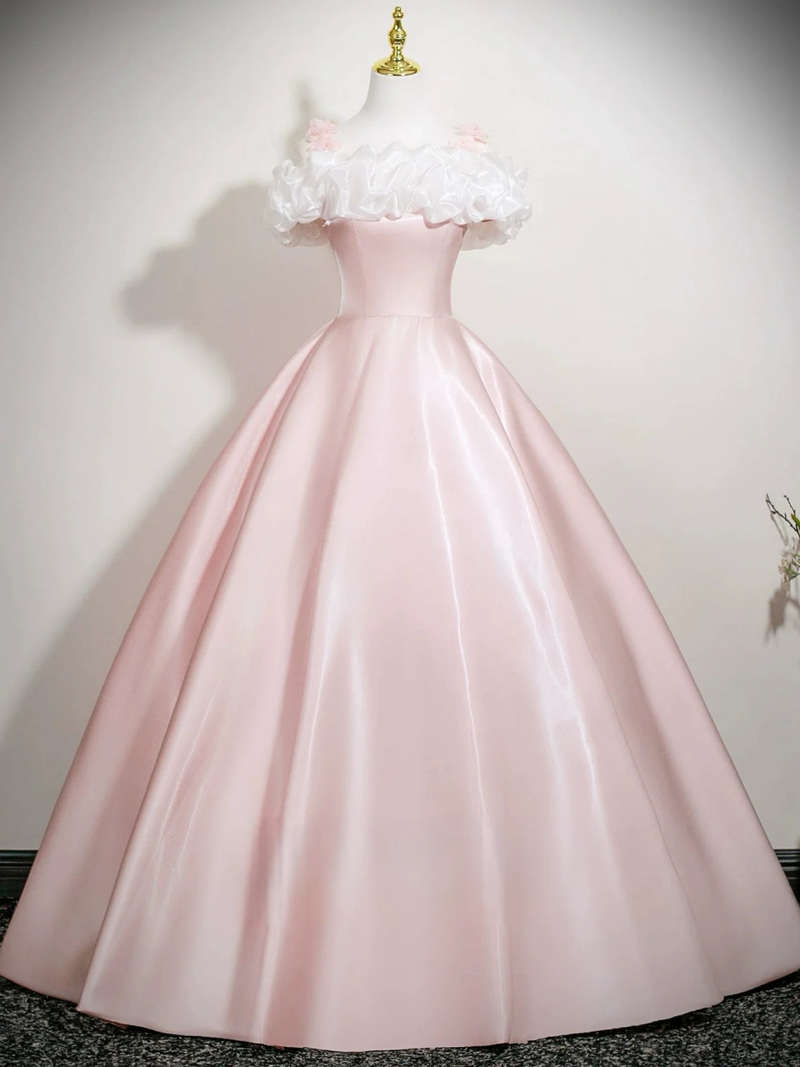 Off the Shoulder Pink Floral Long Prom Dresses, Pink Off Shoulder Long Formal Evening Dresses