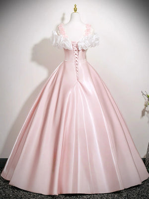 Off the Shoulder Pink Floral Long Prom Dresses, Pink Off Shoulder Long Formal Evening Dresses