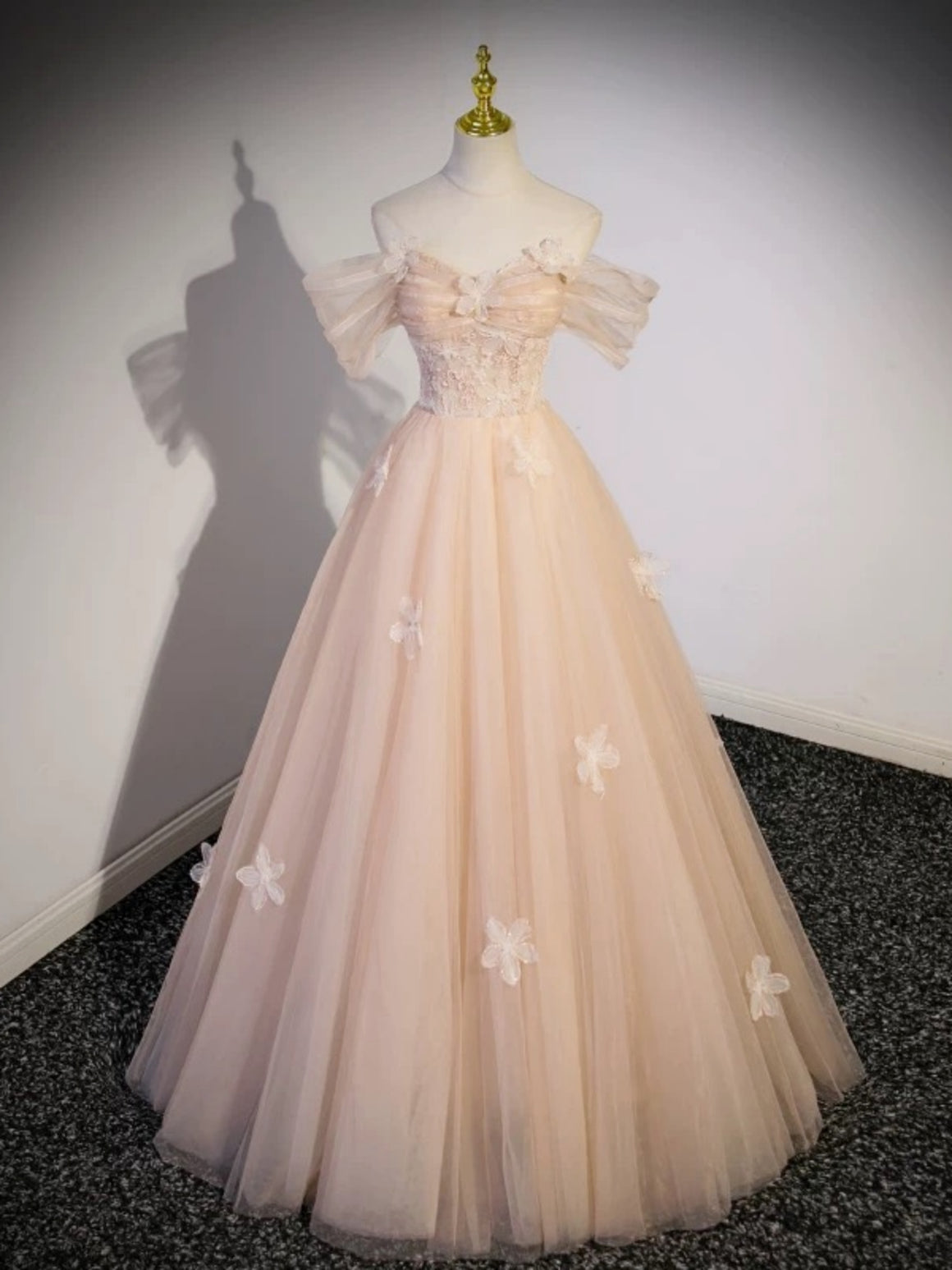 Off the Shoulder Pink Lace Prom Dresses, Pink Off Shoulder Lace Formal Evening Dresses
