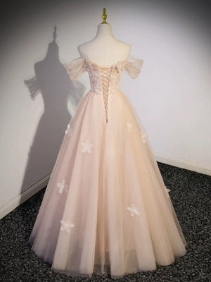 Off the Shoulder Pink Lace Prom Dresses, Pink Off Shoulder Lace Formal Evening Dresses