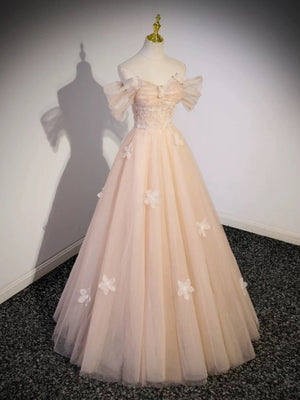 Off the Shoulder Pink Lace Prom Dresses, Pink Off Shoulder Lace Formal Evening Dresses