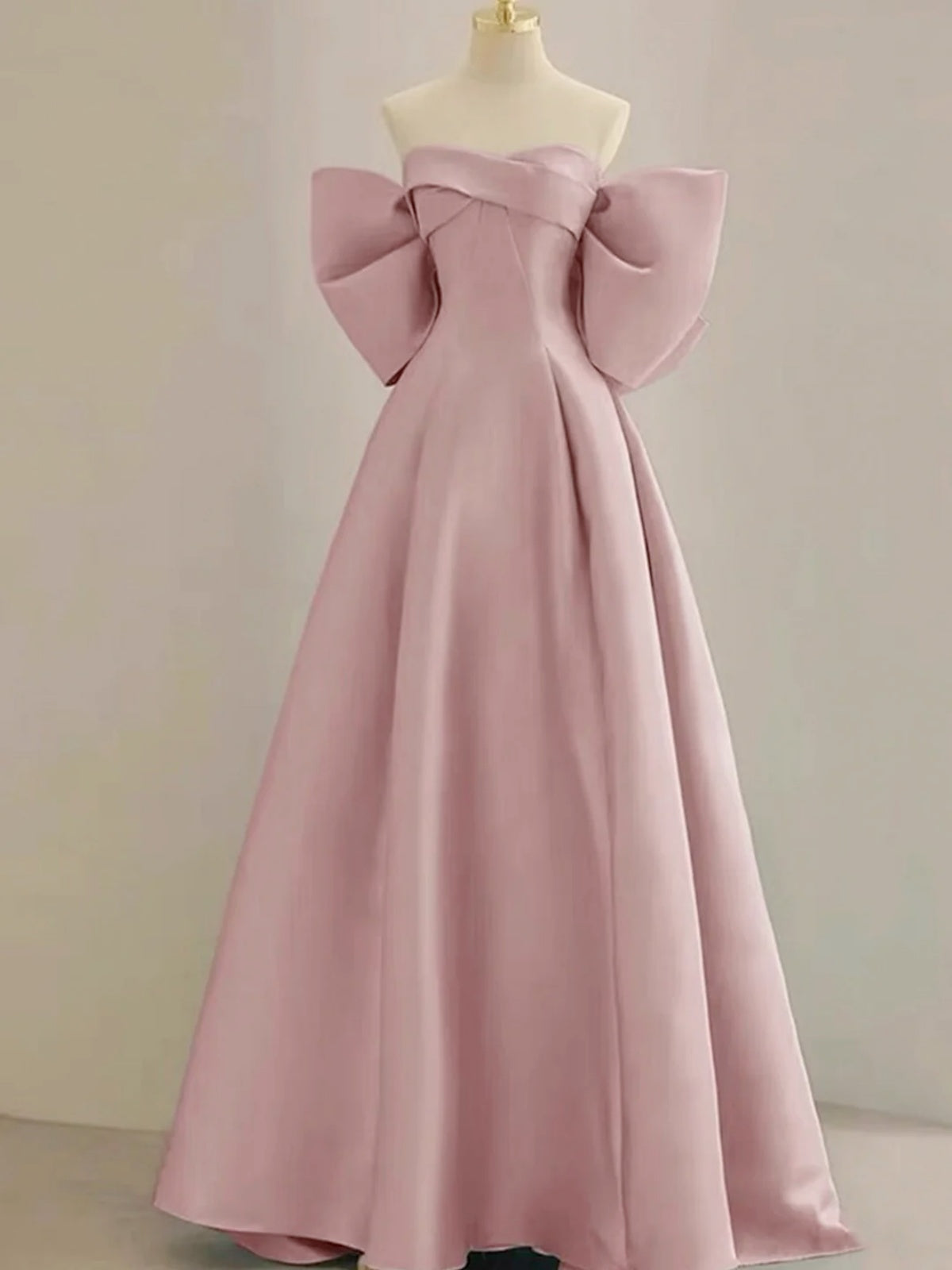 Off the Shoulder Pink Satin Long Prom Dresses, Pink Off Shoulder Forma - shegown Off the Shoulder Pink Satin Long Prom Dresses, Pink Off Shoulder Forma - shegown