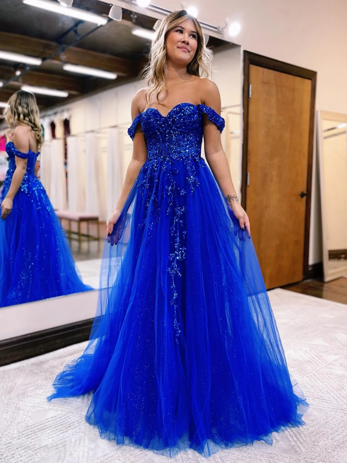 blue purple dress Off the Shoulder Purple Blue Lace Prom Dresses, Blue Purple Lace Formal Dresses, US 14 / Custom Color / No Rush