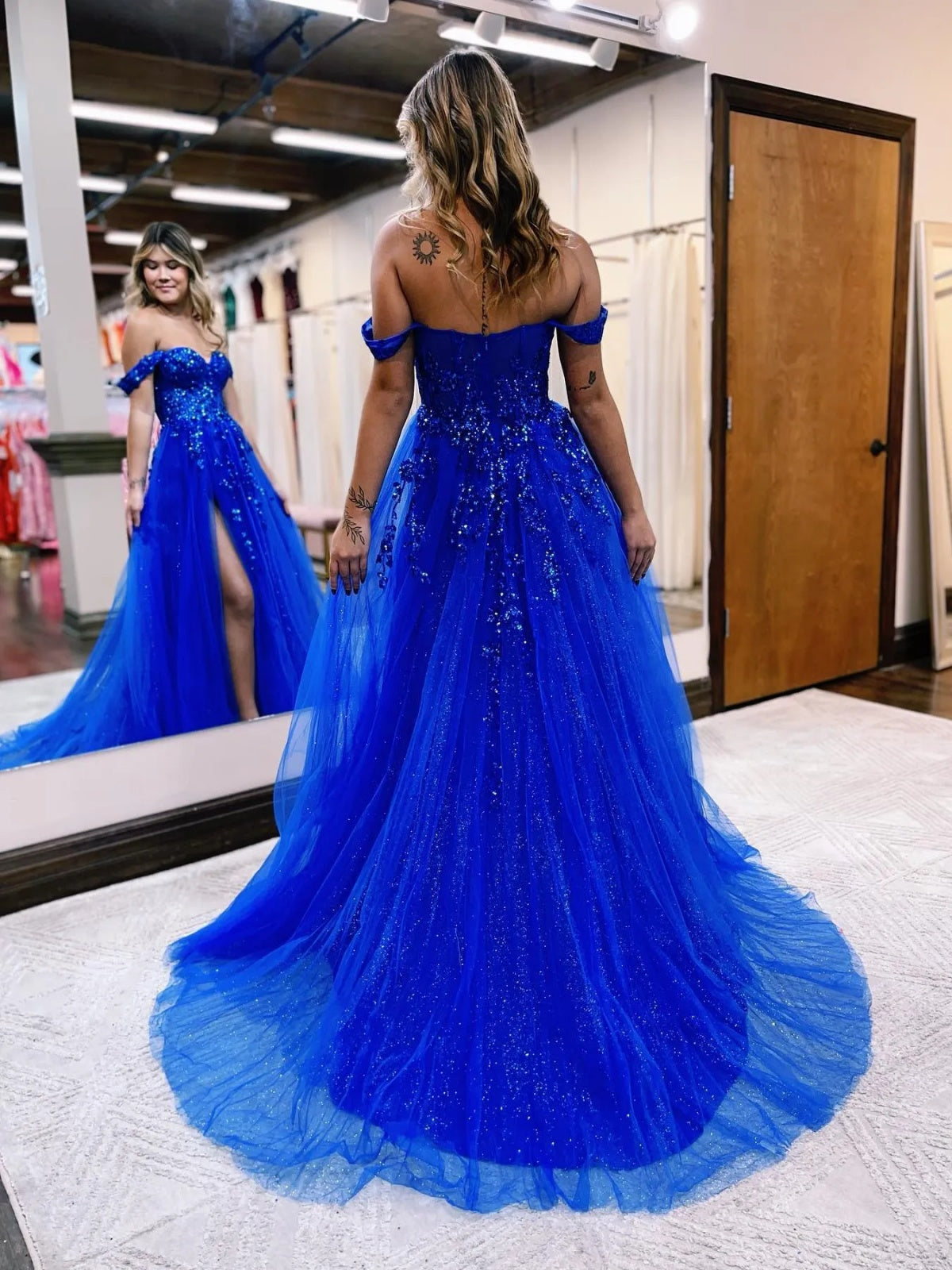 prom dresses blue and purple Off the Shoulder Purple Blue Lace Prom Dresses, Blue Purple Lace Formal Dresses, US 14 / Custom Color / No Rush
