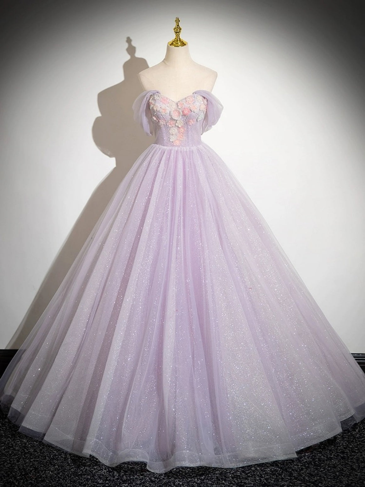 Off the Shoulder Purple Lace Floral Long Prom Dresses, Purple Floral Long Formal Evening Dresses