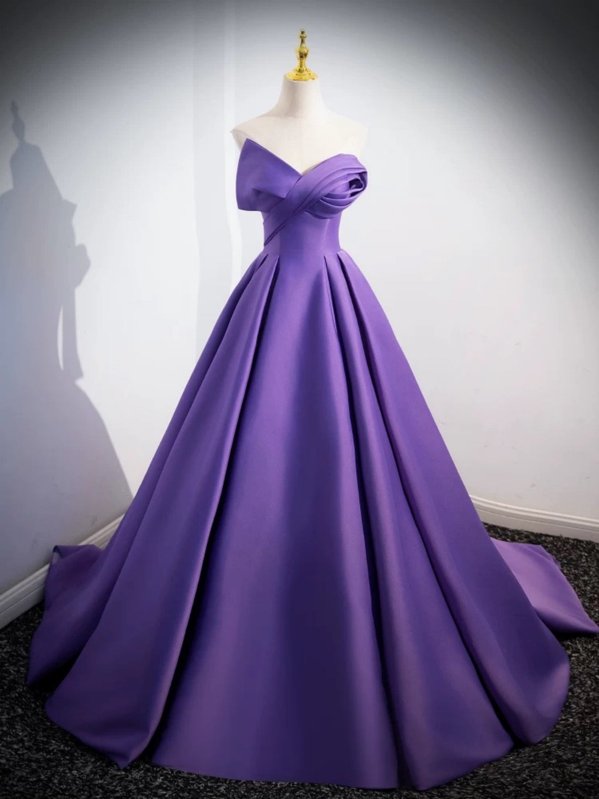 Off the Shoulder Purple Satin Long Prom Dresses, Purple Satin Long Formal Dresses