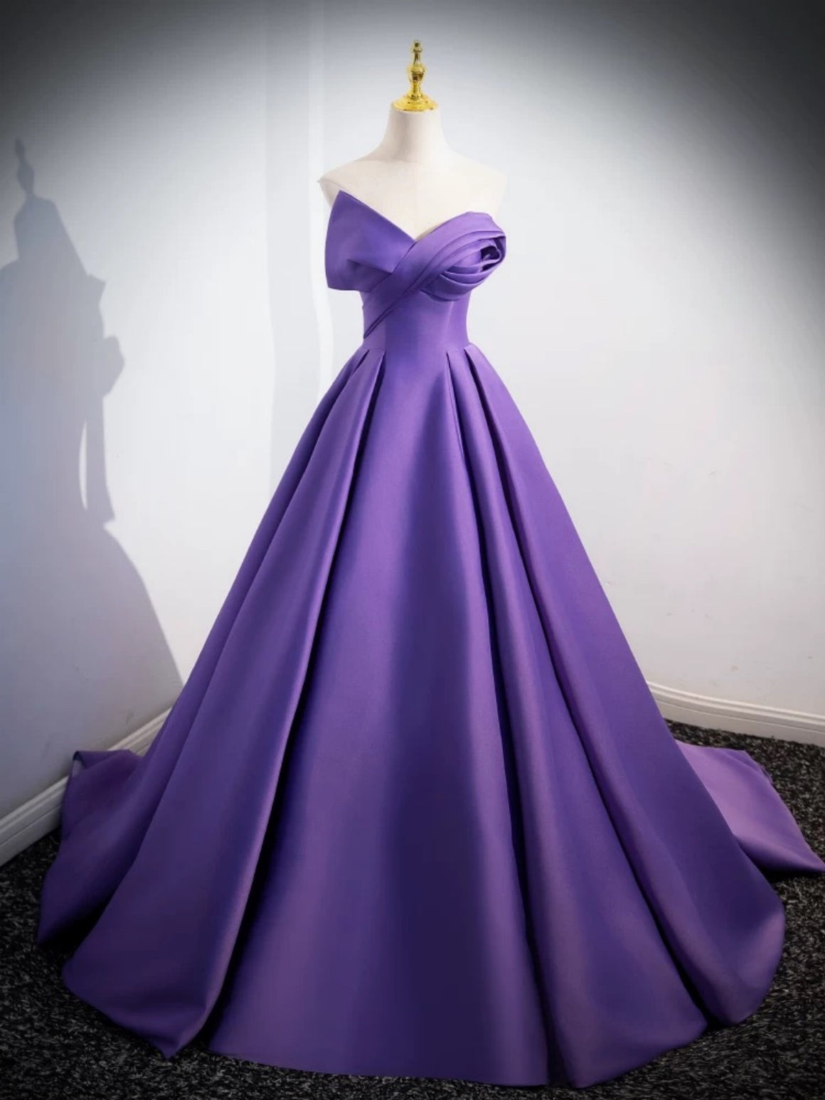 Off the Shoulder Purple Satin Long Prom Dresses, Purple Satin Long Formal Dresses
