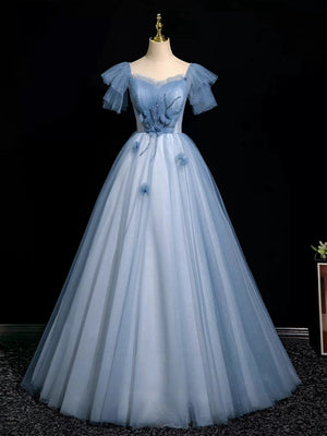 Off the Shoulder Shiny Blue Beaded Long Prom Dresses, Blue Beaded Long Formal Evening Dresses