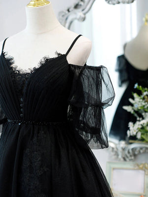 Off the Shoulder Short Black Lace Prom Dresses, Short Black Lace Formal Homecoming Dresses
