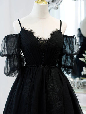Off the Shoulder Short Black Lace Prom Dresses, Short Black Lace Formal Homecoming Dresses