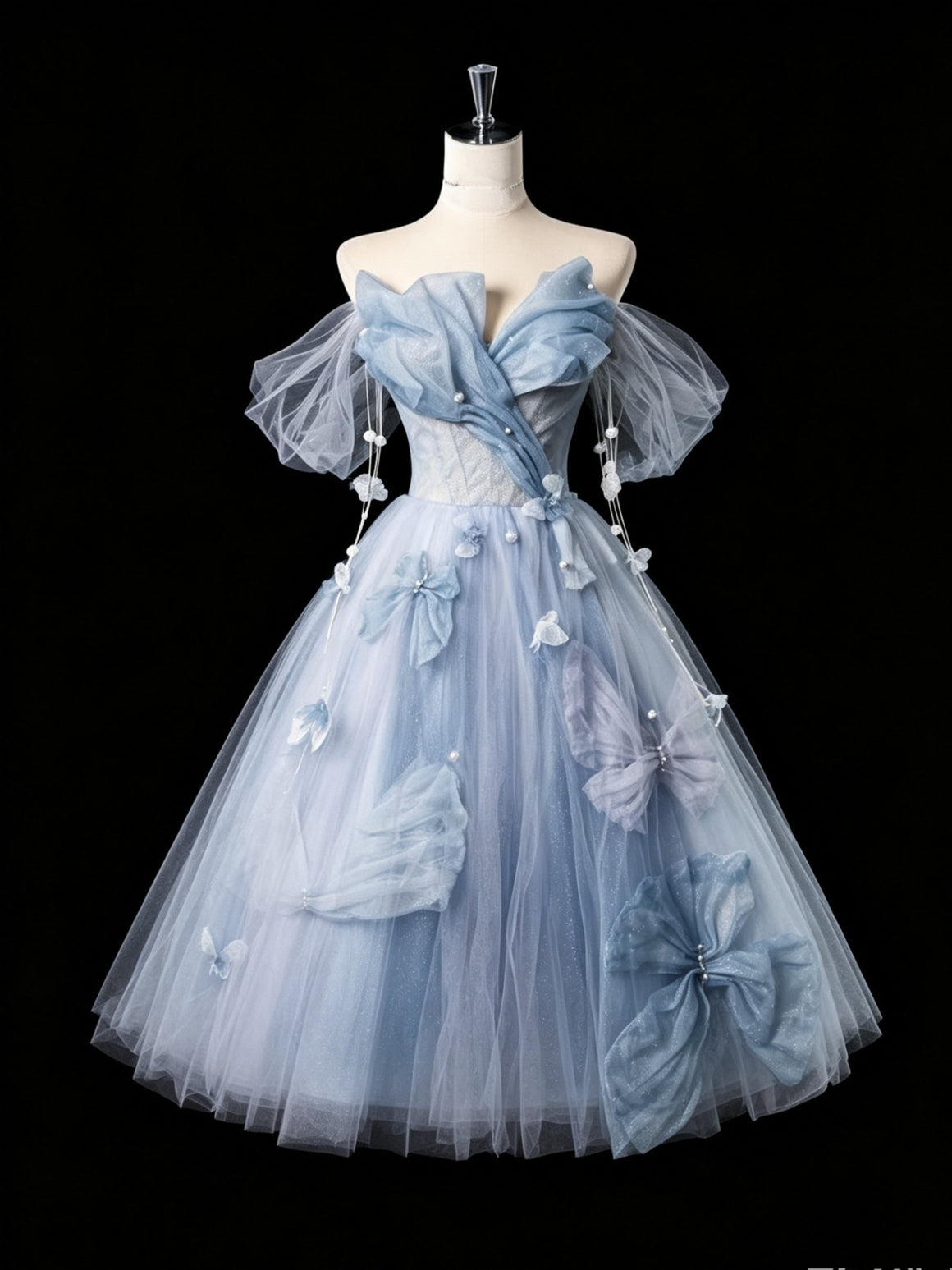 Off the Shoulder Short Blue Prom Dresses with Butterfly, Short Blue Formal Graduation Dresses