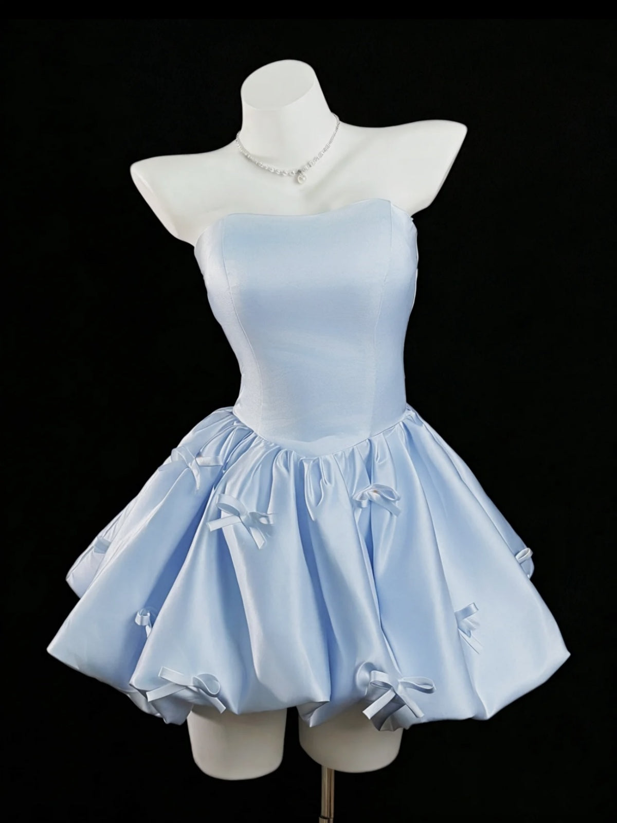 Off the Shoulder Short Blue Satin Prom Dresses, Short Blue Satin Formal Graduation Dresses