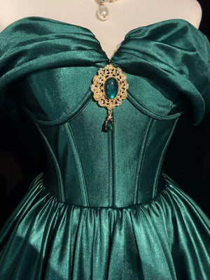 Off the Shoulder Short Green Satin Prom Dresses, Short Green Satin Formal Homecoming Dresses