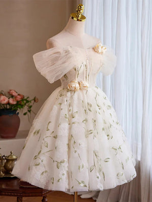 Off the Shoulder Short Light Champagne Prom Dress, Short Light Champagne Formal Homecoming Dresses