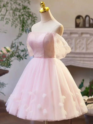 Off the Shoulder Short Pink Prom Dresses, Off Shoulder Short Pink Formal Homecoming Dresses