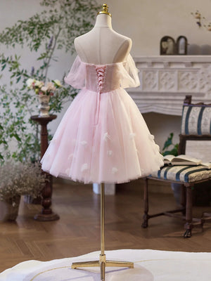 Off the Shoulder Short Pink Prom Dresses, Off Shoulder Short Pink Formal Homecoming Dresses