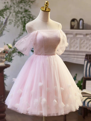 Off the Shoulder Short Pink Prom Dresses, Off Shoulder Short Pink Formal Homecoming Dresses