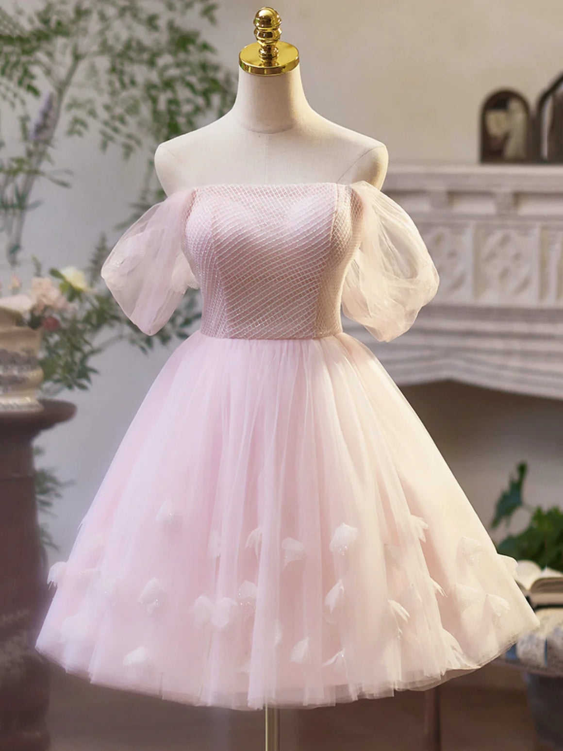 Off the Shoulder Short Pink Prom Dresses, Off Shoulder Short Pink Formal Homecoming Dresses