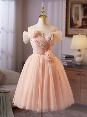 Off the Shoulder Short Pink Prom Dresses, Short Pink Formal Homecoming Dresses