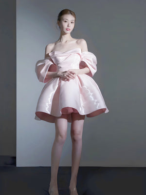 Off the Shoulder Short Pink Prom Dresses, Short Pink Formal Homecoming Dresses