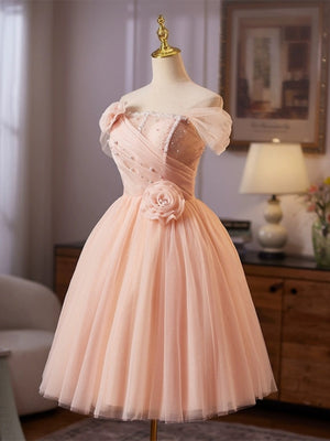 Off the Shoulder Short Pink Prom Dresses, Short Pink Formal Homecoming Dresses