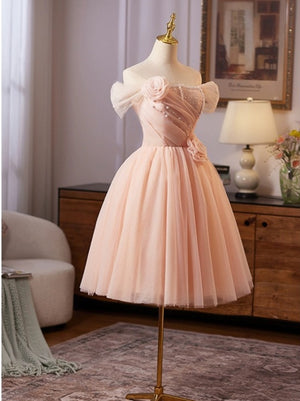 Off the Shoulder Short Pink Prom Dresses, Short Pink Formal Homecoming Dresses