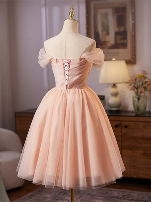 Off the Shoulder Short Pink Prom Dresses, Short Pink Formal Homecoming Dresses