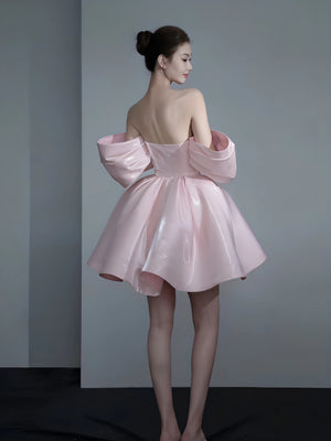 Off the Shoulder Short Pink Prom Dresses, Short Pink Formal Homecoming Dresses