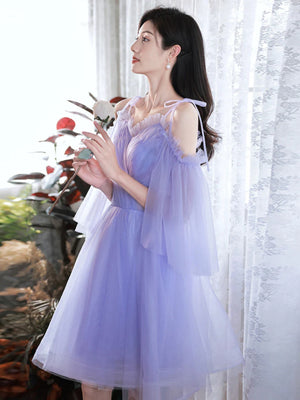Off the Shoulder Short Purple Prom Dresses, Short Purple Tulle Formal Homecoming Dresses