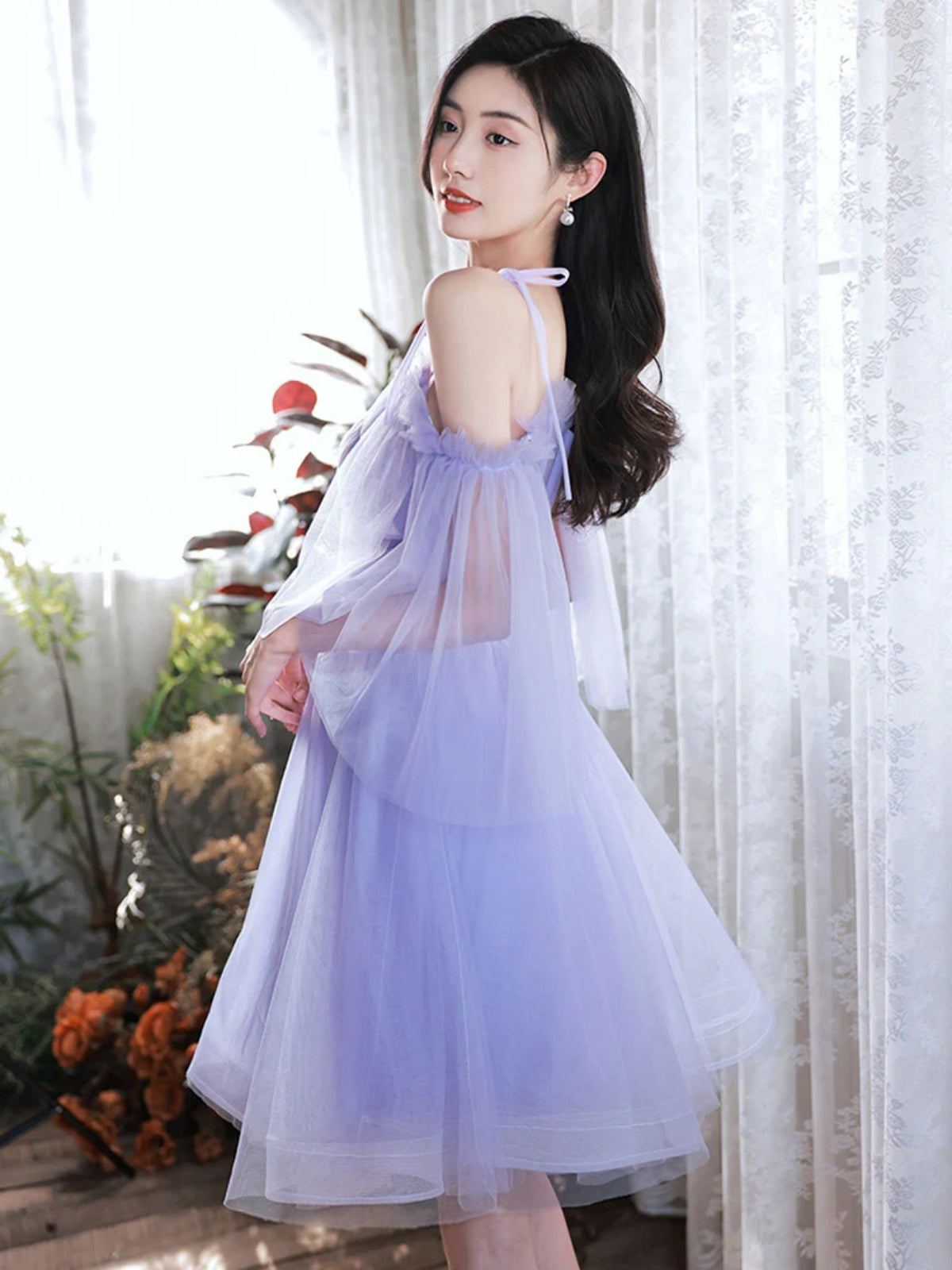 Off the Shoulder Short Purple Prom Dresses, Short Purple Tulle Formal Off the Shoulder Short Purple Prom Dresses, Short Purple Tulle Formal