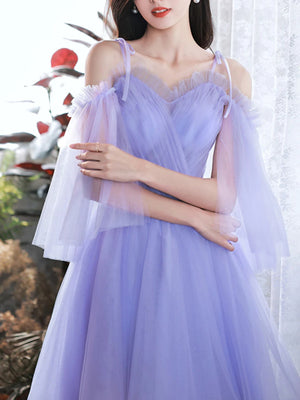 Off the Shoulder Short Purple Prom Dresses, Short Purple Tulle Formal Homecoming Dresses