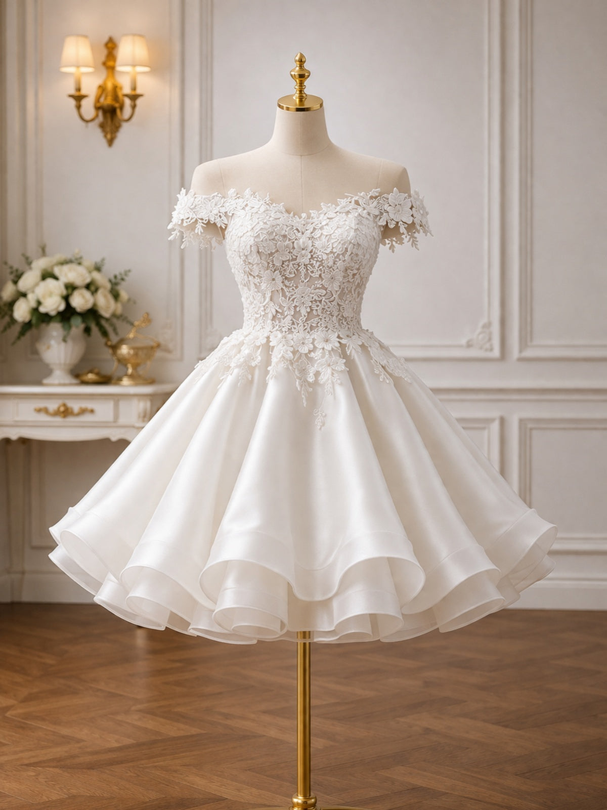 Off the Shoulder Short White Lace Prom Dresses, Short White Lace Engagement Homecoming Dresses