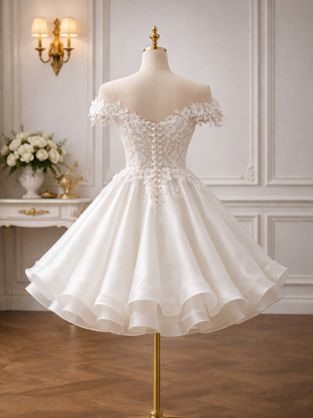 Off the Shoulder Short White Lace Prom Dresses, Short White Lace Engag