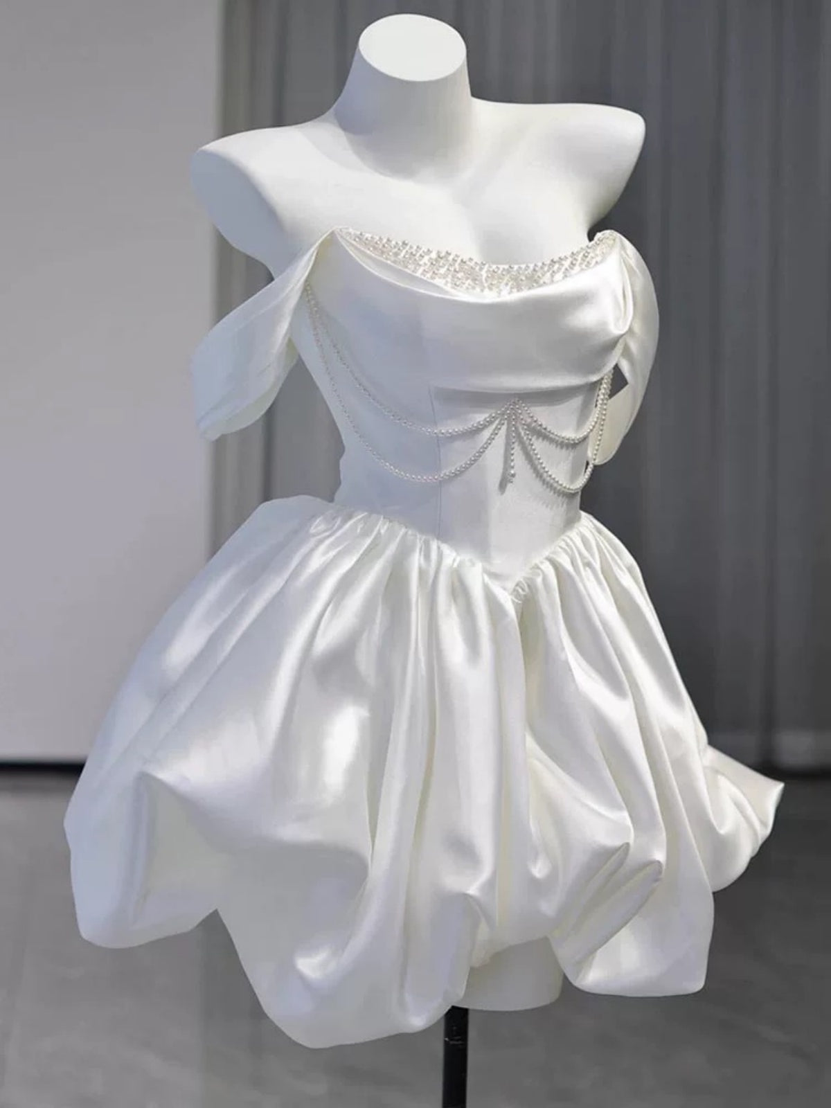 Off the Shoulder Short White Satin Prom Dresses, Short White Satin Formal Homecoming Dresses, US 2 / Custom Color / No Rush Off the Shoulder Short White Satin Prom Dresses, Short White Satin Formal Homecoming Dresses, US 2 / Custom Color / No Rush