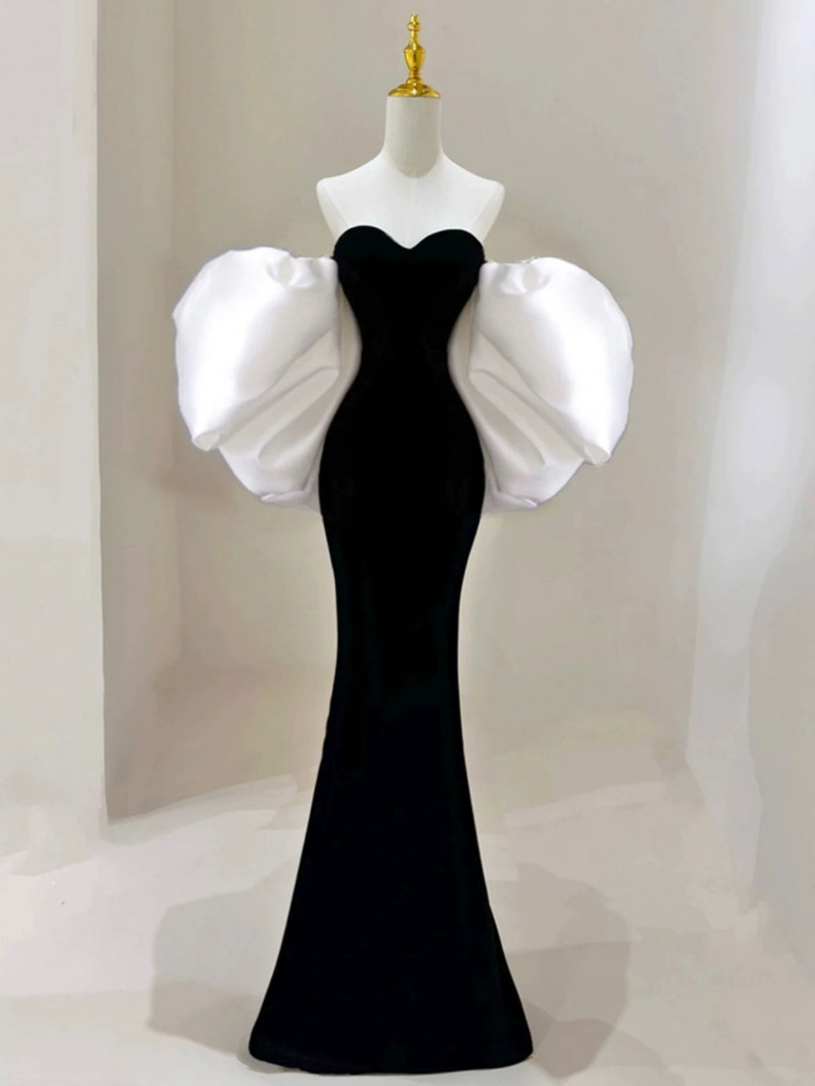 Off the Shoulder White Black Prom Dresses, Off Shoulder Black White Mermaid Formal Evening Dresses