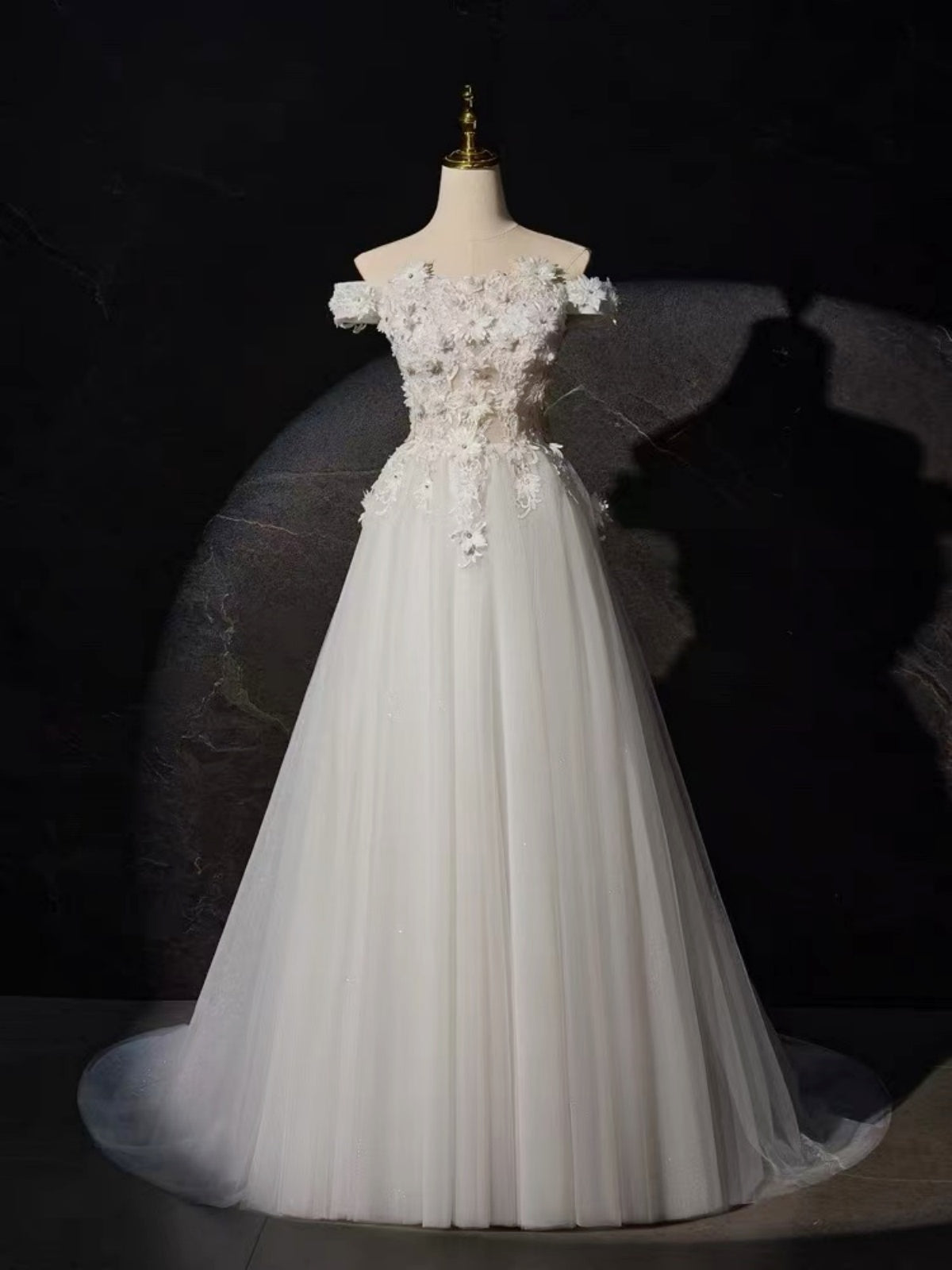Off the Shoulder White Lace Prom Dresses, White Lace Formal Evening Dr