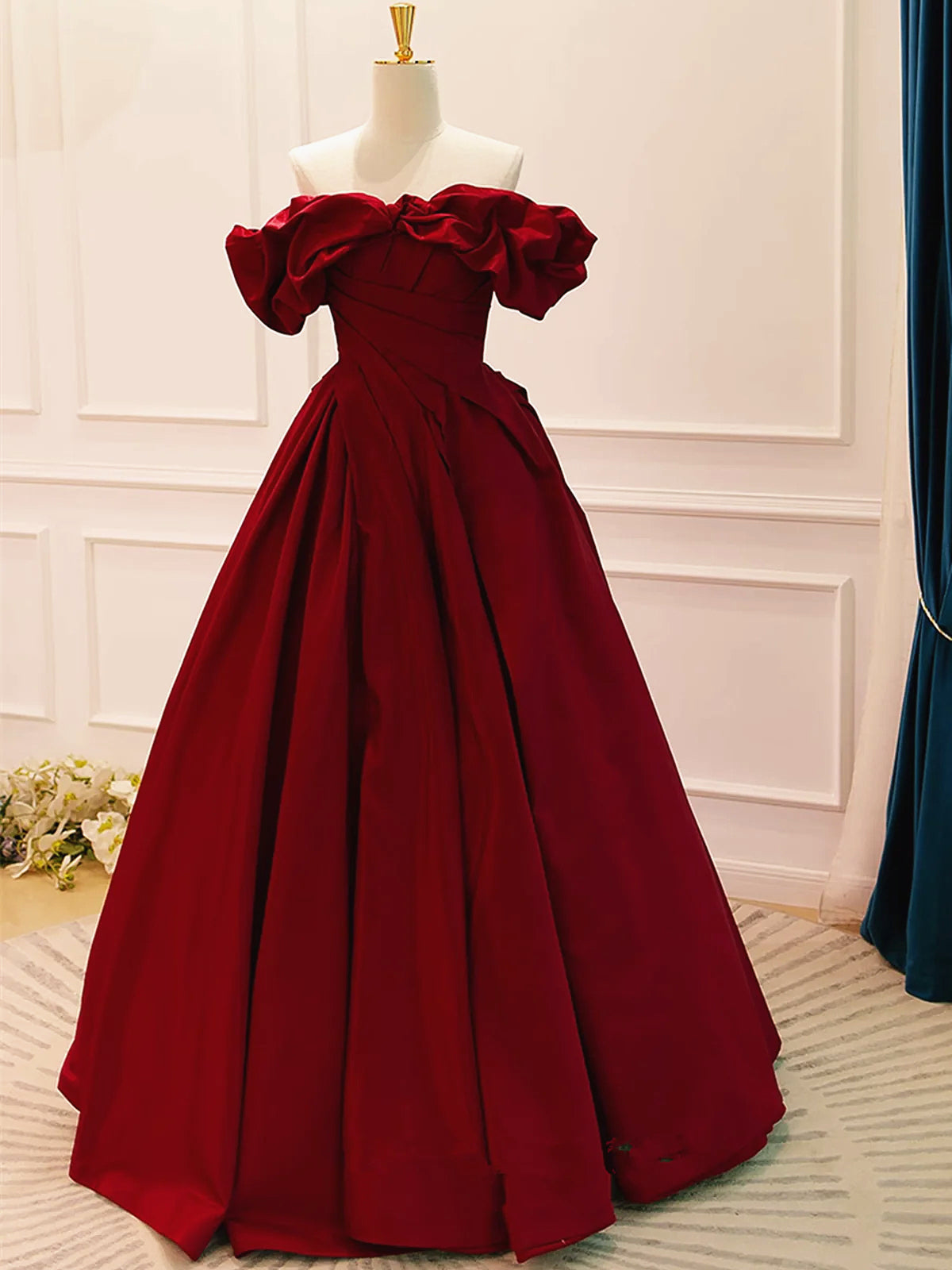 Off Shoulder Burgundy Long Prom Dresses, Off the Shoulder Formal Dress –  Shiny Party