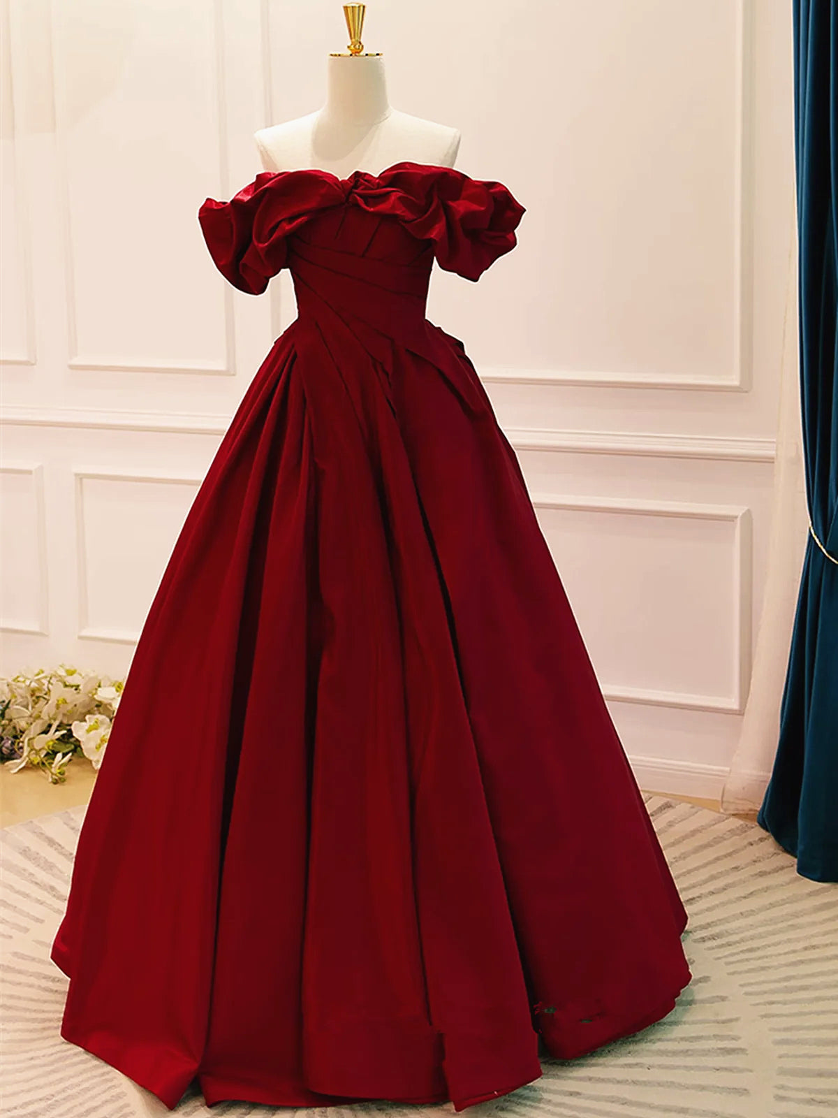 Off the Shoulder Wine Red Satin Long Prom Dresses, Off Shoulder Burgundy Formal Evening Dresses, US 16 / Custom Color / No Rush Off the Shoulder Wine Red Satin Long Prom Dresses, Off Shoulder Burgundy Formal Evening Dresses, US 16 / Custom Color / No Rush
