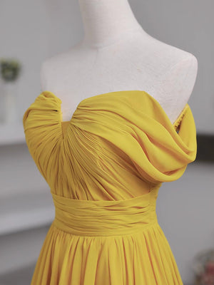 Off the Shoulder Yellow Chiffon Long Prom Dresses, Off Shoulder Yellow Long Formal Evening Dresses