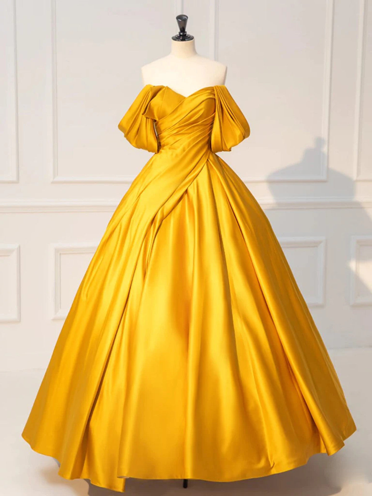 Off the Shoulder Yellow Satin Long Prom Dresses, Off Shoulder Yellow L - shegown Off the Shoulder Yellow Satin Long Prom Dresses, Off Shoulder Yellow L - shegown