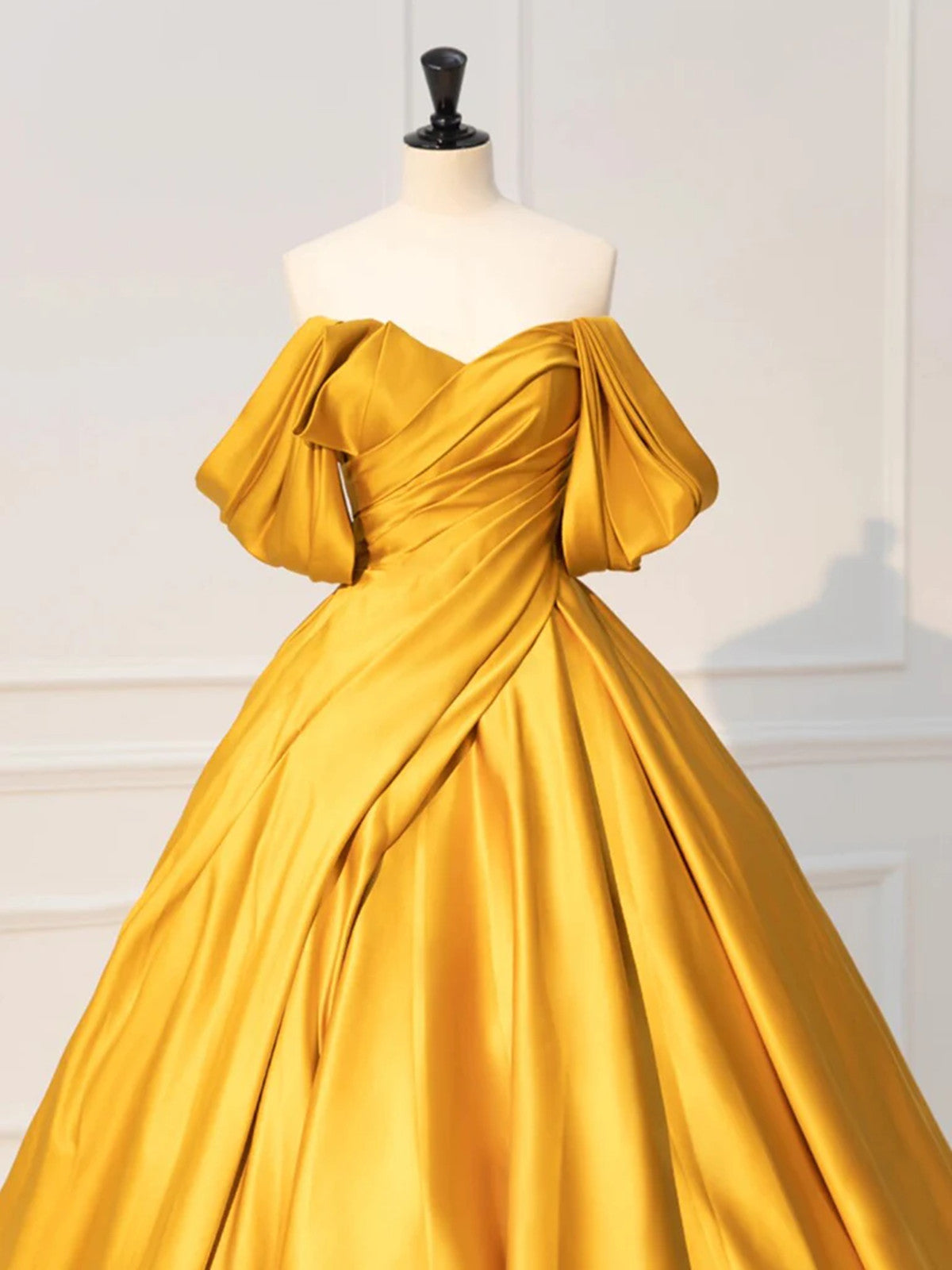 Off the Shoulder Yellow Satin Long Prom Dresses, Off Shoulder Yellow L - shegown Off the Shoulder Yellow Satin Long Prom Dresses, Off Shoulder Yellow L - shegown
