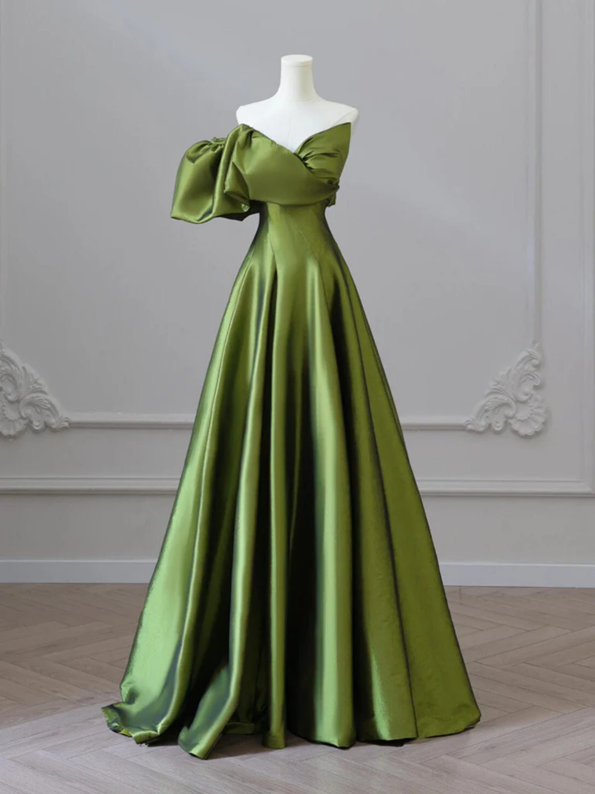 One Shoulder Green Satin Long Prom Dresses, One Shoulder Green Satin L - shegown One Shoulder Green Satin Long Prom Dresses, One Shoulder Green Satin L - shegown