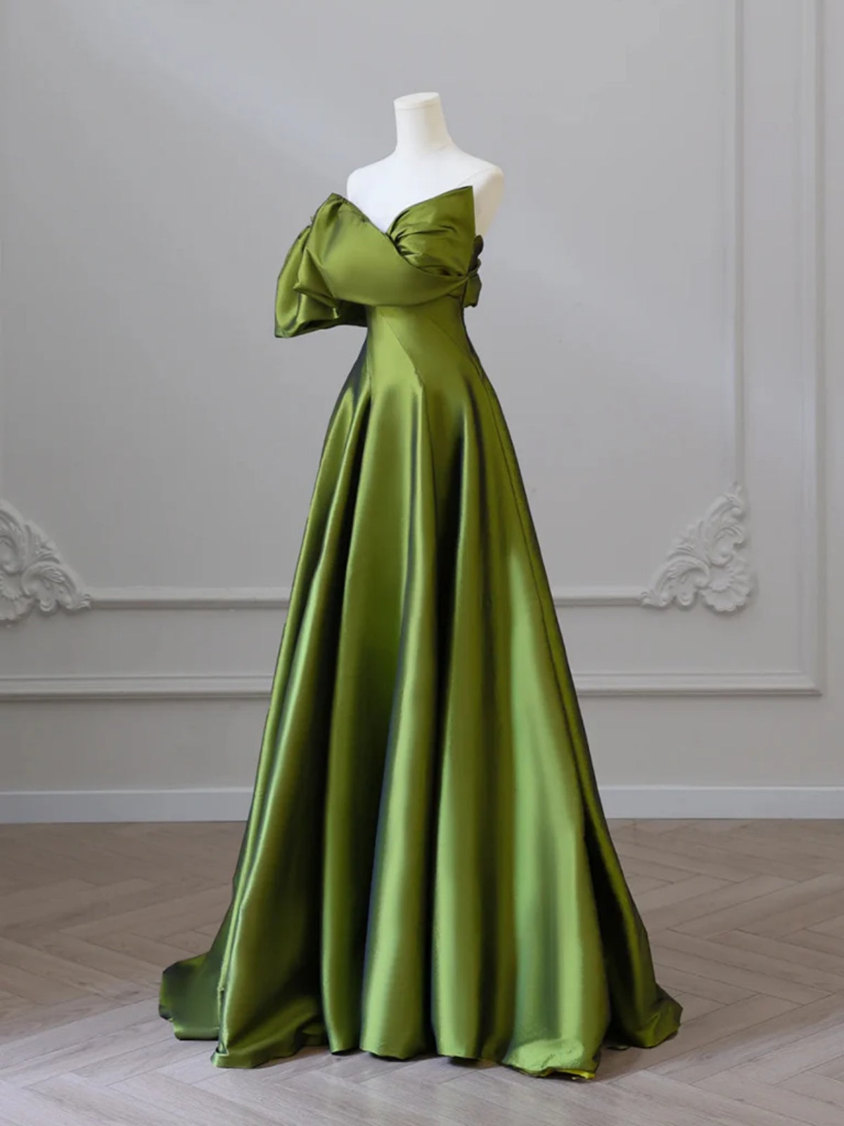 One Shoulder Green Satin Long Prom Dresses, One Shoulder Green Satin L - shegown One Shoulder Green Satin Long Prom Dresses, One Shoulder Green Satin L - shegown