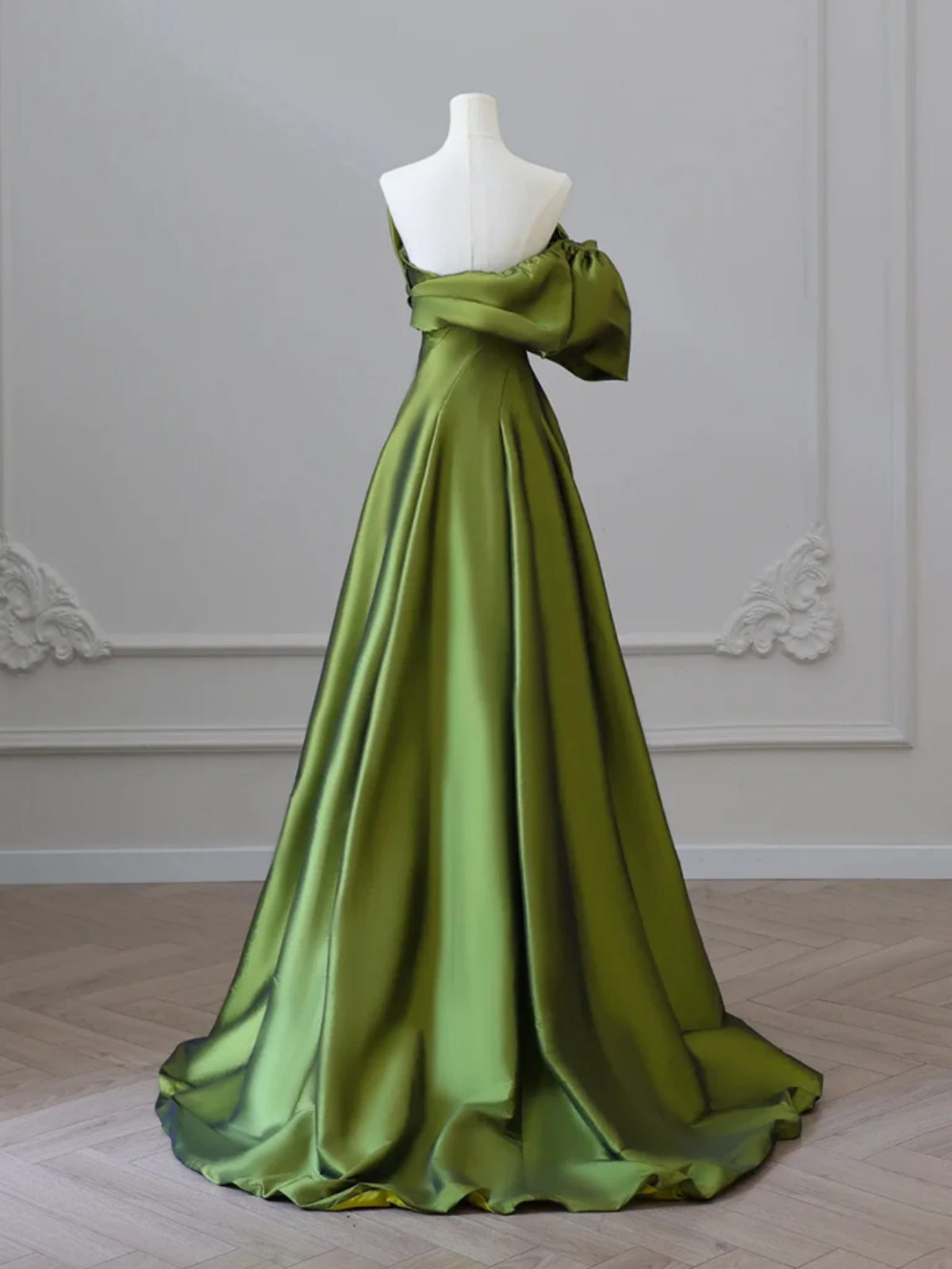 One Shoulder Green Satin Long Prom Dresses, One Shoulder Green Satin L - shegown One Shoulder Green Satin Long Prom Dresses, One Shoulder Green Satin L - shegown