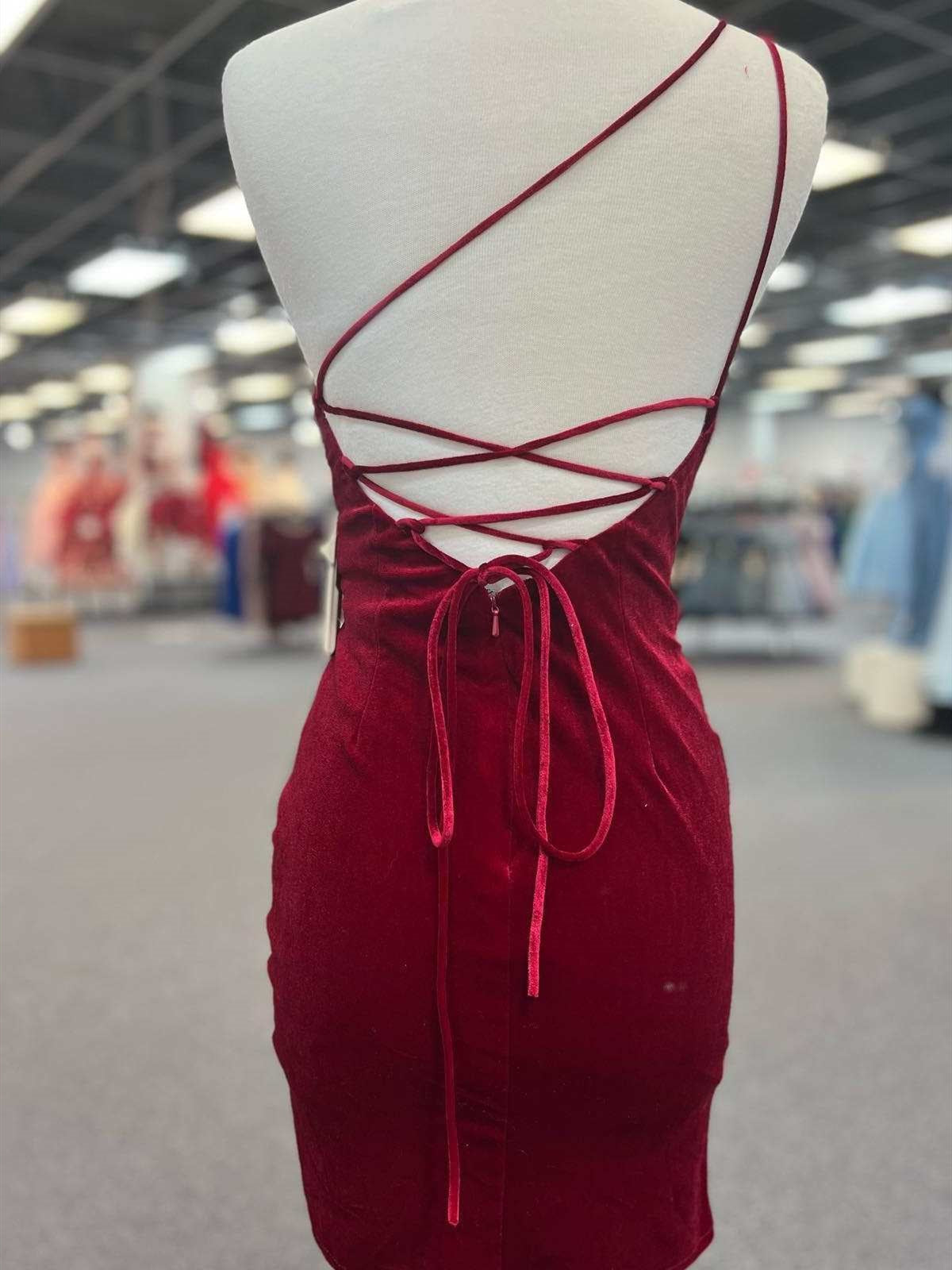 One Shoulder Short Burgundy Prom Dresses, Wine Red Short Formal Homeco - shegown One Shoulder Short Burgundy Prom Dresses, Wine Red Short Formal Homeco - shegown