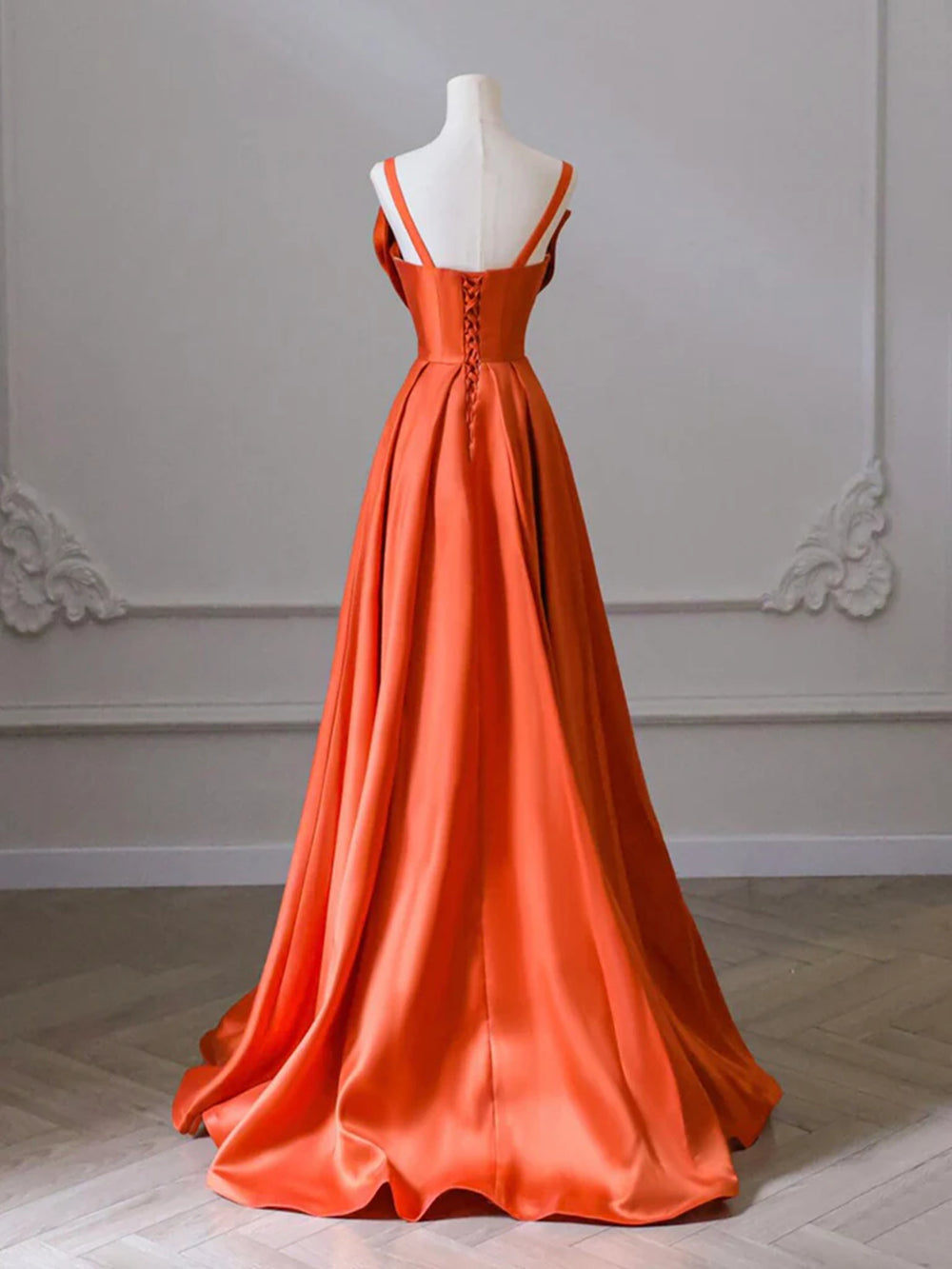 Orange Long Satin Prom Dresses with Bow, Oranage Long Satin Formal Eve