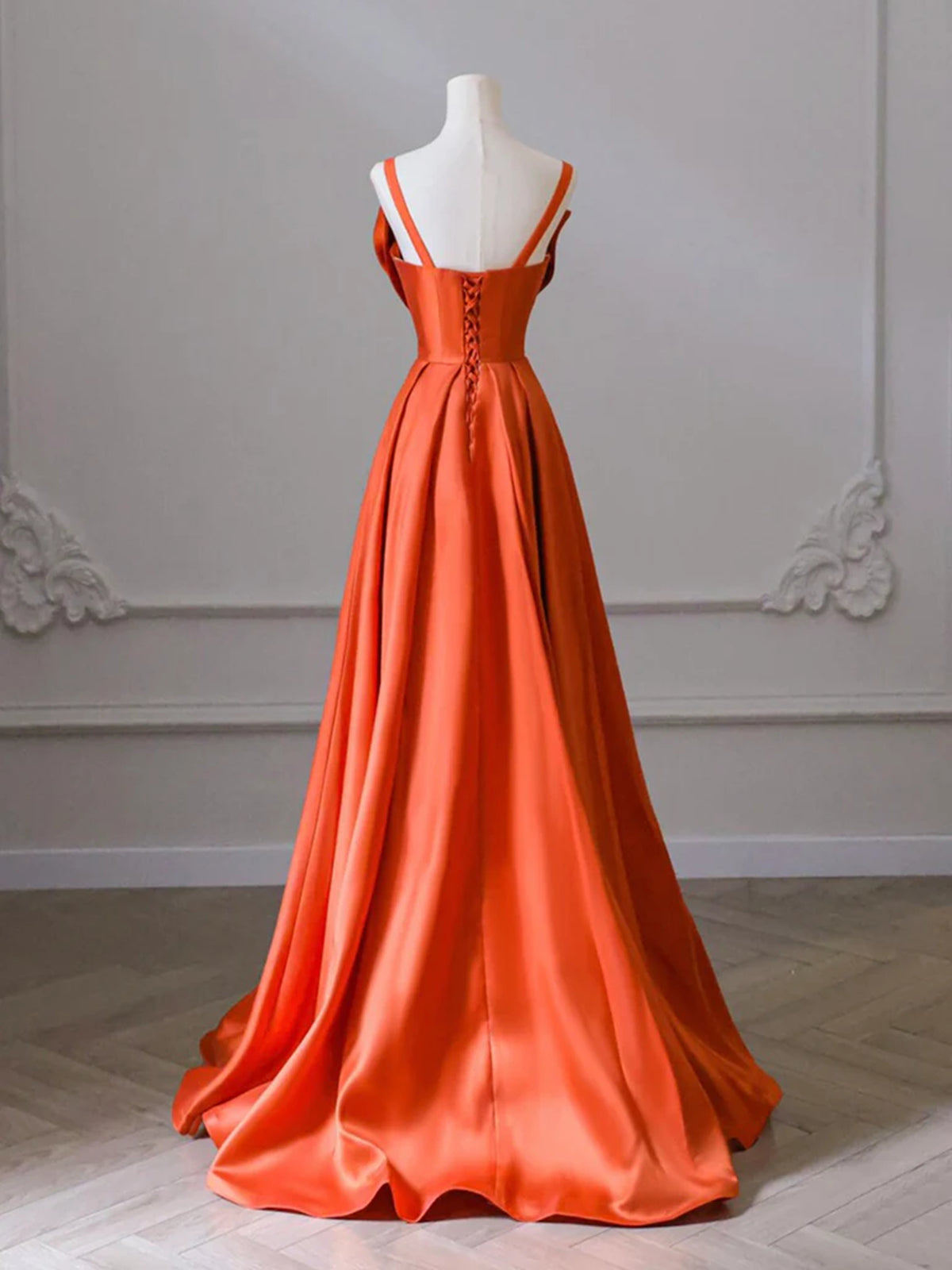 Orange Long Satin Prom Dresses with Bow, Oranage Long Satin Formal Eve - shegown Orange Long Satin Prom Dresses with Bow, Oranage Long Satin Formal Eve - shegown