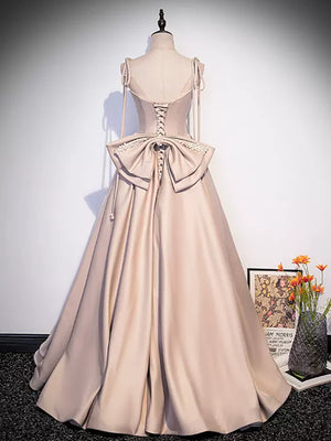 Pink Satin Long Prom Dresses, Pink Long Satin Formal Evening Dresses