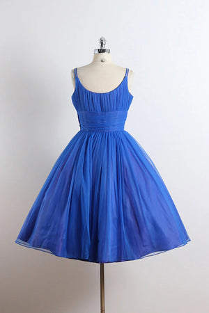 Princess A Line Scoop Neckline Blue Prom Dresses, Short Blue Homecoming Dresses, Party Dresses